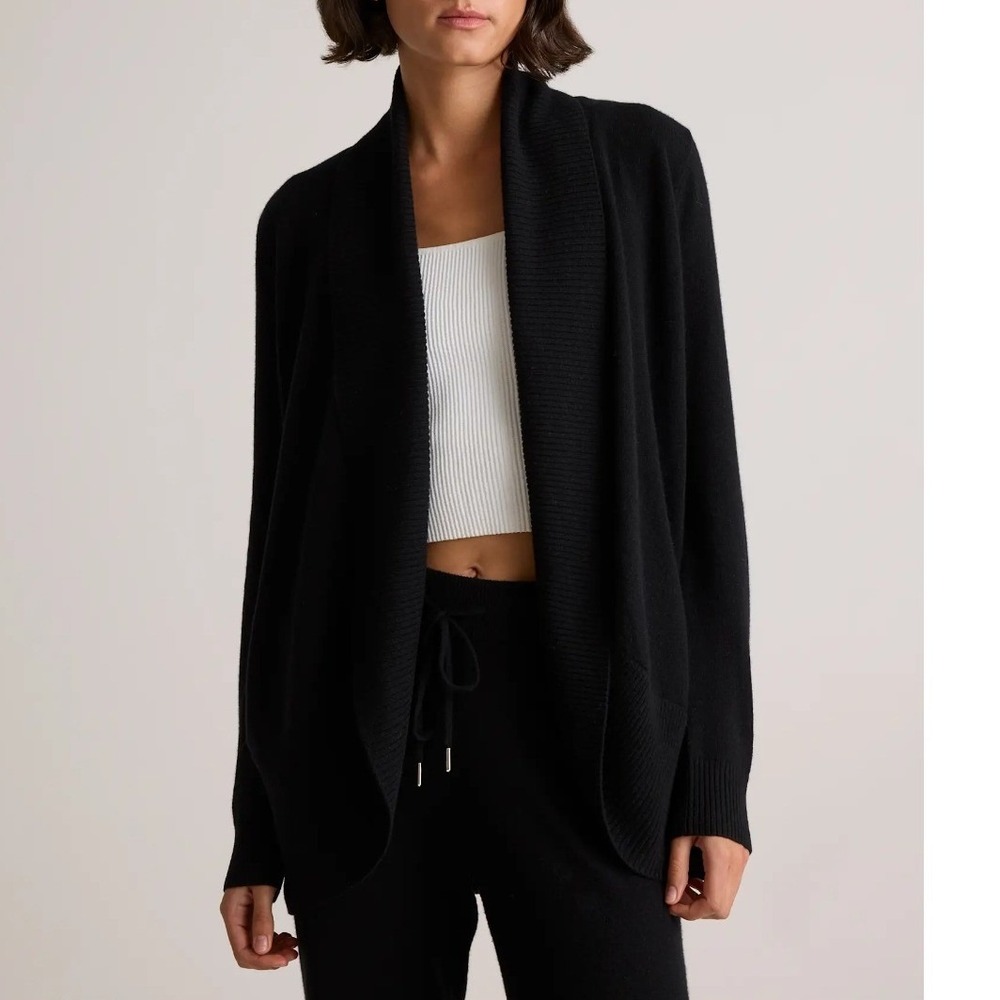 Quince Mongolian Cashmere Open Cardigan Sweater Black With‎ Pockets Size Small